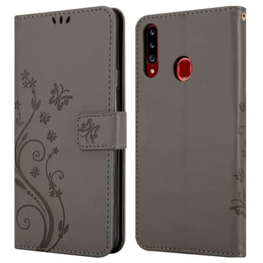 Samsung Galaxy A20s lommebokdeksel Blomster (grå)
