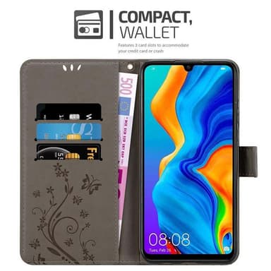 Huawei P30 LITE lommebokdeksel Blomster (grå)