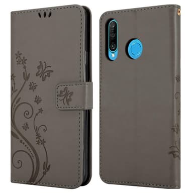 Huawei P30 LITE lommebokdeksel Blomster (grå)
