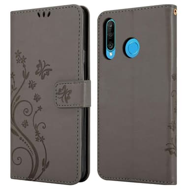 Huawei P30 LITE lommebokdeksel Blomster (grå)