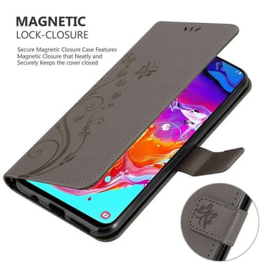 Samsung Galaxy A70 / A70s lommebokdeksel Blomster (grå)