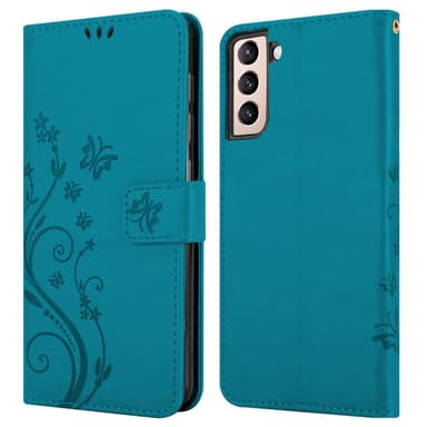 Samsung Galaxy S21 PLUS lommebokdeksel Blomster (blå)