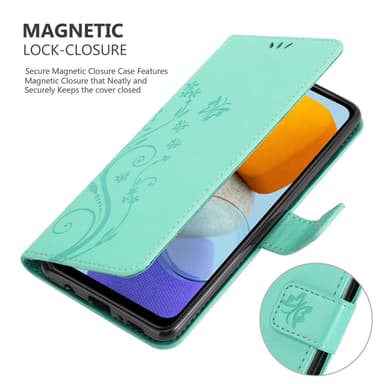 Samsung Galaxy M23 5G lommebokdeksel Blomster (turkis)