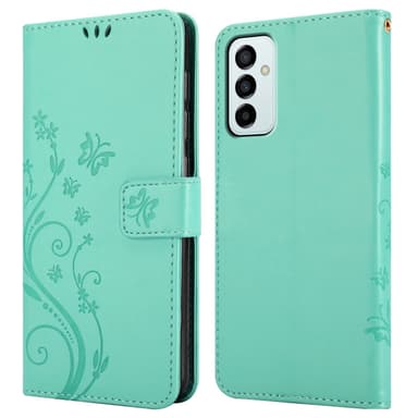 Samsung Galaxy M23 5G lommebokdeksel Blomster (turkis)