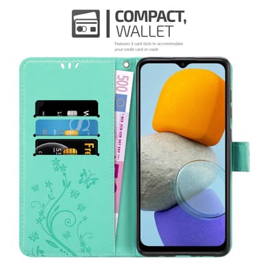 Samsung Galaxy M23 5G lommebokdeksel Blomster (turkis)