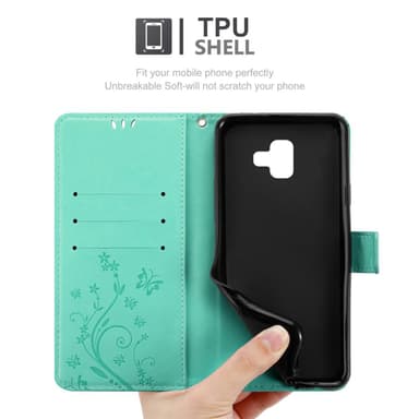 Samsung Galaxy J6 PLUS lommebokdeksel Blomster (turkis)