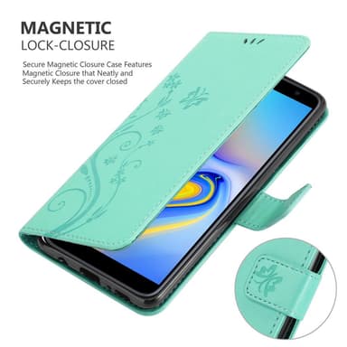 Samsung Galaxy J6 PLUS lommebokdeksel Blomster (turkis)