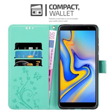 Samsung Galaxy J6 PLUS lommebokdeksel Blomster (turkis)