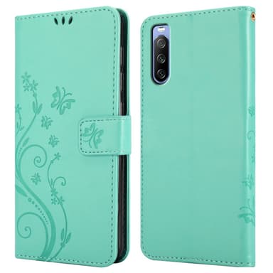 Sony Xperia 10 III lommebokdeksel Blomster (turkis)