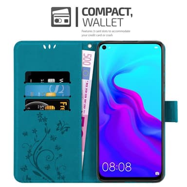 Huawei NOVA 4 lommebokdeksel Blomster (blå)