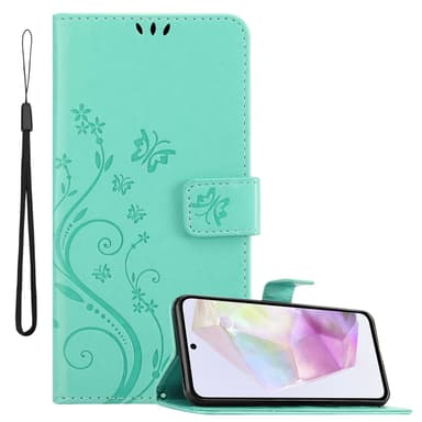 Samsung Galaxy A35 lommebokdeksel Blomster (Turkis)