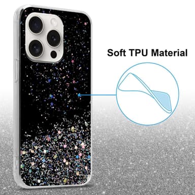 iPhone 15 PRO Silikondeksel Glitter (Svart)