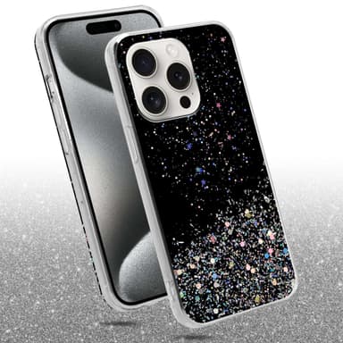 iPhone 15 PRO Silikondeksel Glitter (Svart)