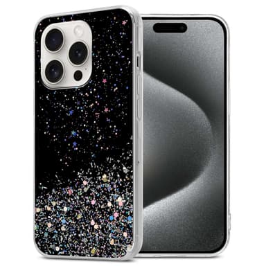 iPhone 15 PRO Silikondeksel Glitter (Svart)