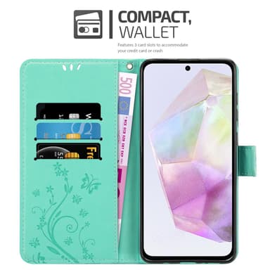 Samsung Galaxy A35 lommebokdeksel Blomster (Turkis)