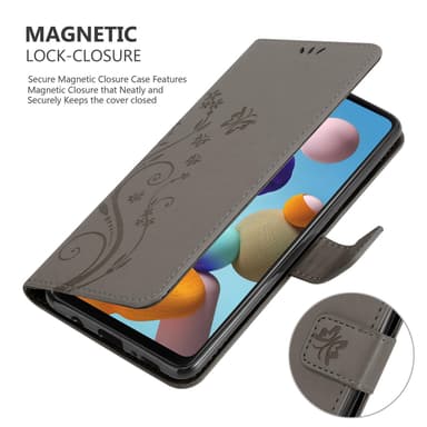 Samsung Galaxy A21s lommebokdeksel Blomster (grå)