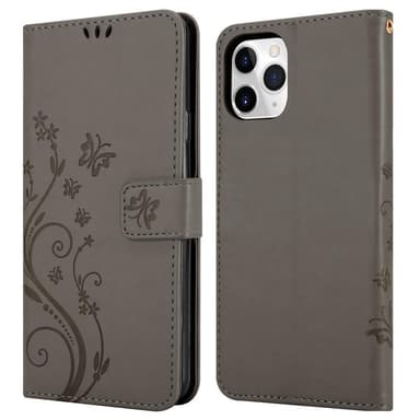 iPhone 11 PRO MAX lommebokdeksel Blomster (grå)