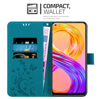 Realme 8 4G / 8 PRO lommebokdeksel Blomster (blå)
