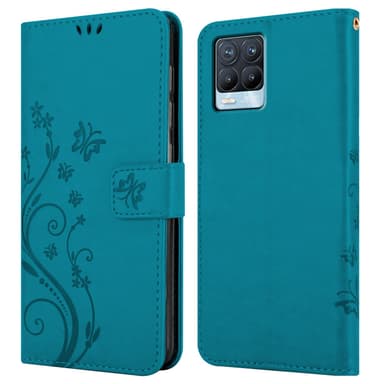 Realme 8 4G / 8 PRO lommebokdeksel Blomster (blå)