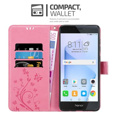 Honor 8 / 8 PREMIUM lommebokdeksel Blomster (rosa)