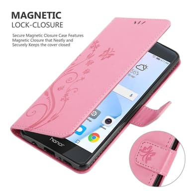 Honor 8 / 8 PREMIUM lommebokdeksel Blomster (rosa)