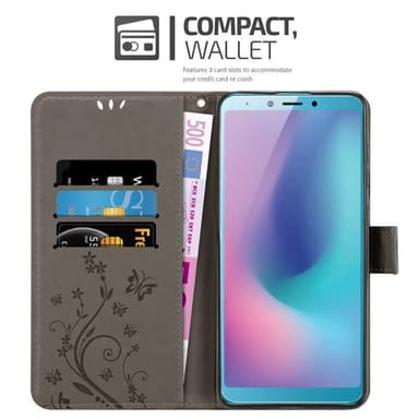 Samsung Galaxy A6s lommebokdeksel Blomster (grå)
