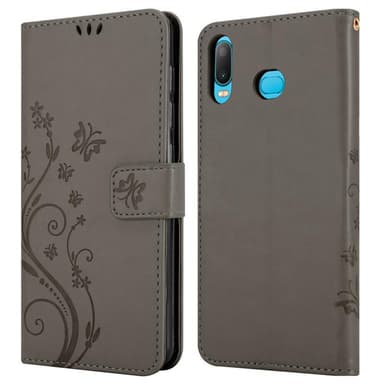 Samsung Galaxy A6s lommebokdeksel Blomster (grå)