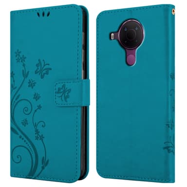 Nokia 5.4 lommebokdeksel Blomster (blå)