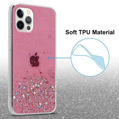 iPhone 12 / 12 PRO Silikondeksel Glitter (rosa)