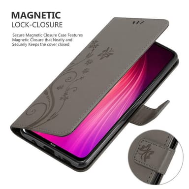 Xiaomi RedMi NOTE 8 lommebokdeksel Blomster (grå)