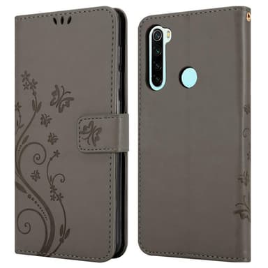 Xiaomi RedMi NOTE 8 lommebokdeksel Blomster (grå)