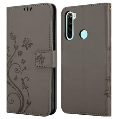 Xiaomi RedMi NOTE 8 lommebokdeksel Blomster (grå)