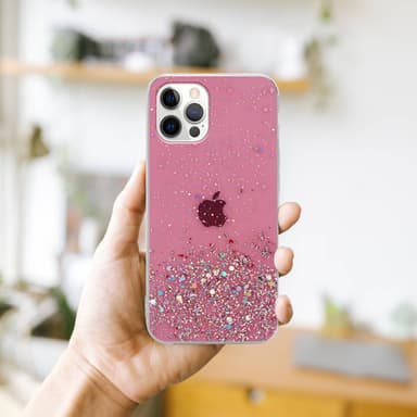 iPhone 12 / 12 PRO Silikondeksel Glitter (rosa)