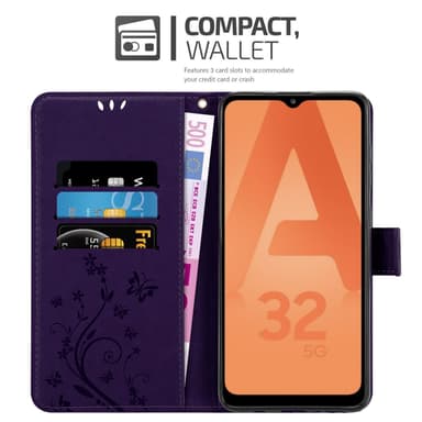Samsung Galaxy A32 5G lommebokdeksel Blomster (lilla)