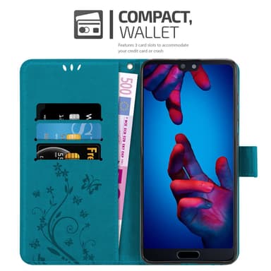 Huawei P20 lommebokdeksel Blomster (blå)