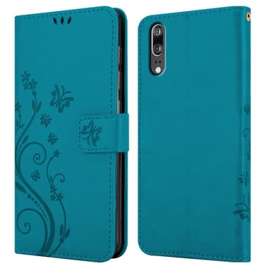 Huawei P20 lommebokdeksel Blomster (blå)