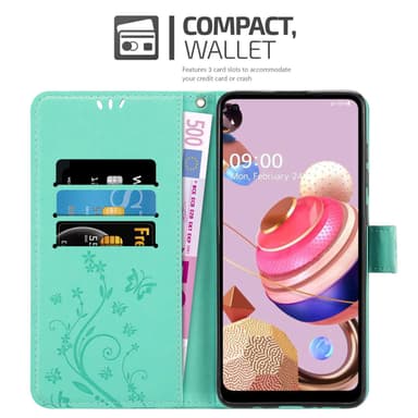 LG K51S lommebokdeksel Blomster (Turkis)