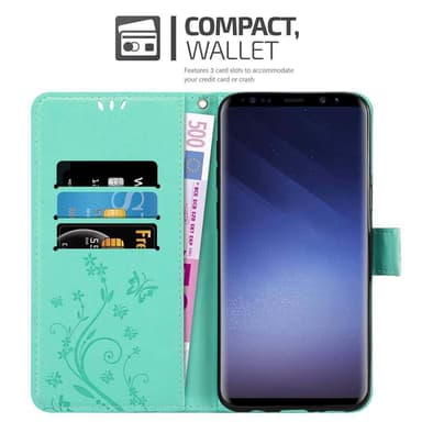 Samsung Galaxy S9 PLUS lommebokdeksel Blomster (turkis)