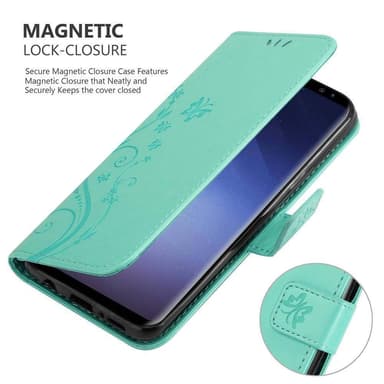 Samsung Galaxy S9 PLUS lommebokdeksel Blomster (turkis)