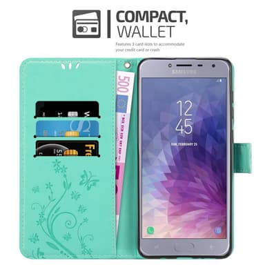 Samsung Galaxy J4 2018 lommebokdeksel Blomster (turkis)