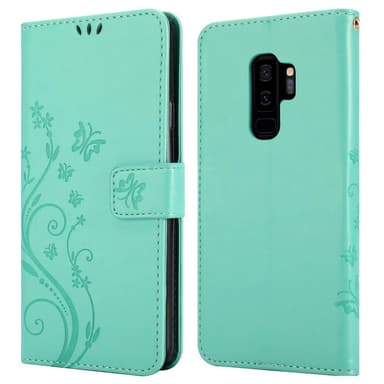 Samsung Galaxy S9 PLUS lommebokdeksel Blomster (turkis)