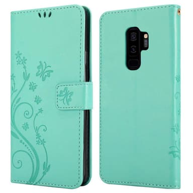 Samsung Galaxy S9 PLUS lommebokdeksel Blomster (turkis)