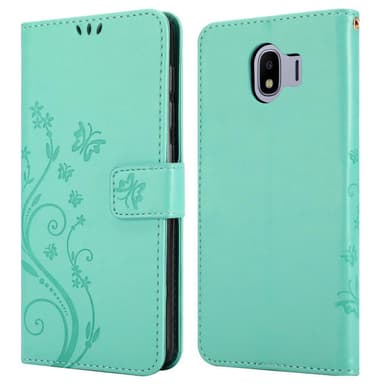 Samsung Galaxy J4 2018 lommebokdeksel Blomster (turkis)