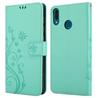 Huawei Y9 2019 lommebokdeksel Blomster (turkis)