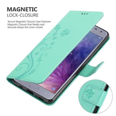 Samsung Galaxy J4 2018 lommebokdeksel Blomster (turkis)