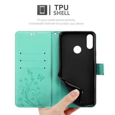 Huawei Y9 2019 lommebokdeksel Blomster (turkis)