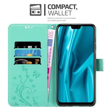 Huawei Y9 2019 lommebokdeksel Blomster (turkis)