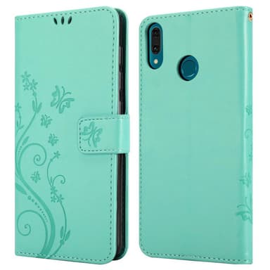 Huawei Y9 2019 lommebokdeksel Blomster (turkis)