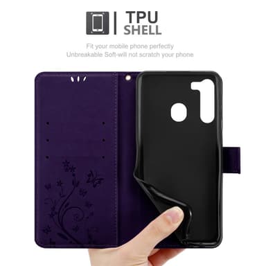 Samsung Galaxy A21 lommebokdeksel Blomster (lilla)