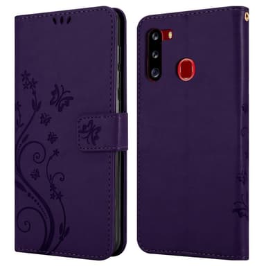 Samsung Galaxy A21 lommebokdeksel Blomster (lilla)